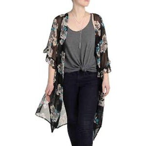 Betsey Johnson Black Floral Kimono One Size